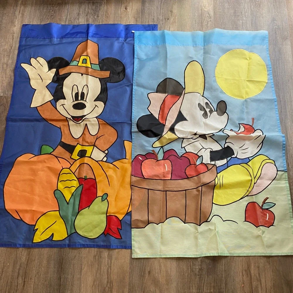 Disney Mickey Mouse Thanksgiving Fall Garden Flags Set of 2 Harvest Decor